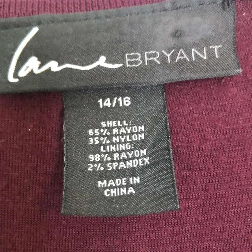 Lane Bryant Burgundy A-Line Midi Dress Scoop Neck Short Sleeve 14/16